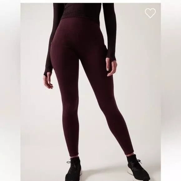 Athleta Altitude Stash Tight Polartech Lined Fleece Leggings Burgundy Size 2X - Picture 2 of 9